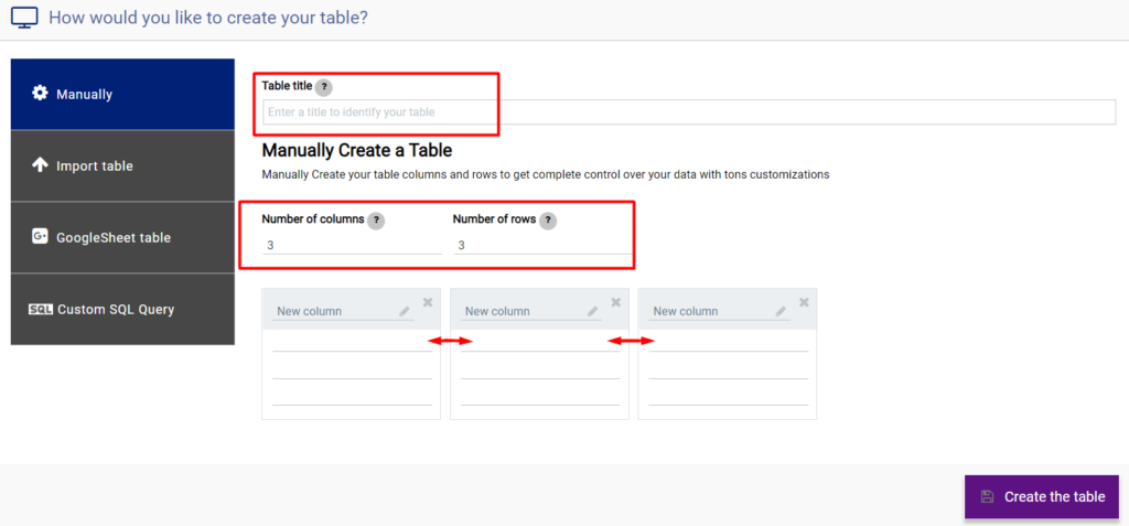 Create Data Table