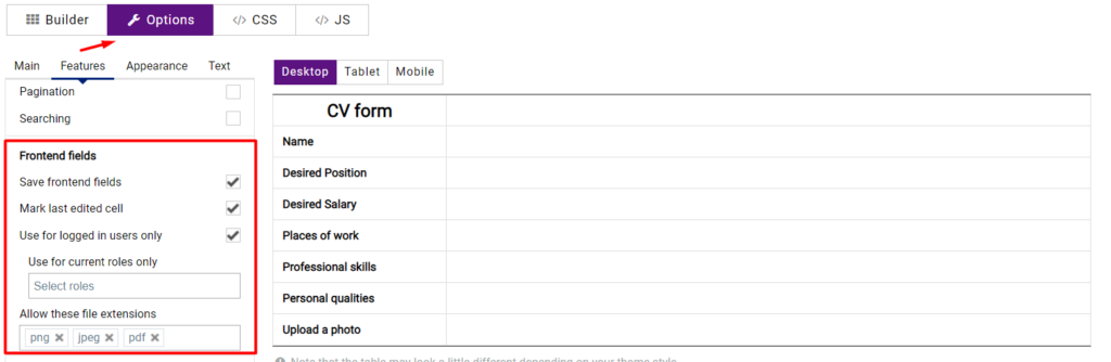 Setting Frontend fields