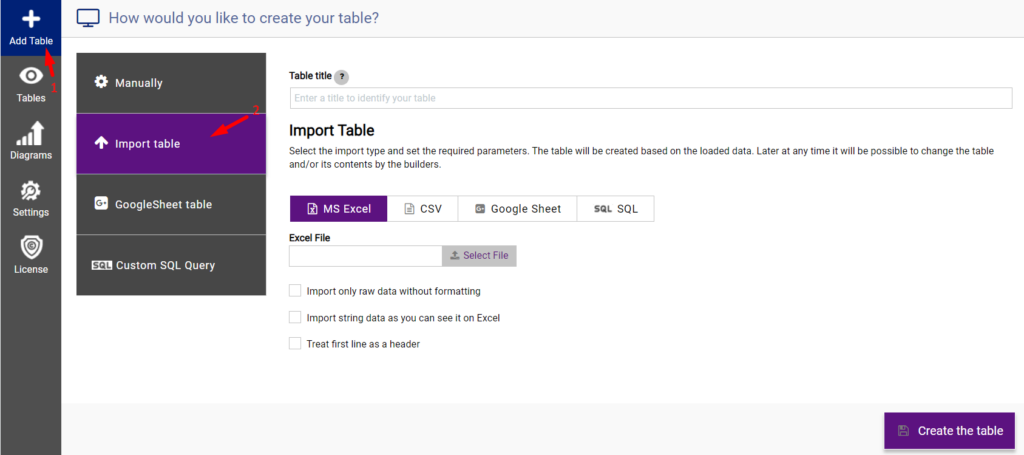 Import Data Table