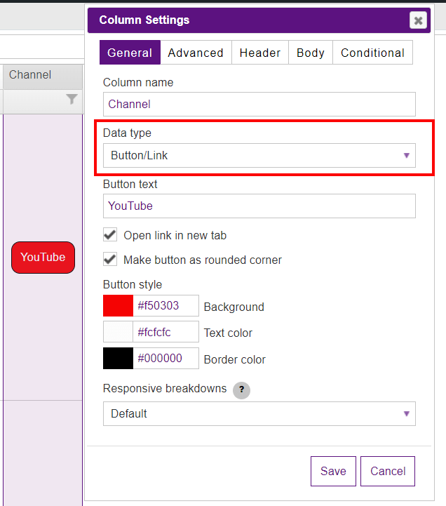 Column settings