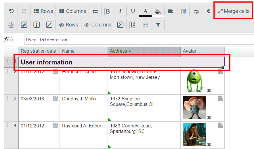 Merge Cells Location