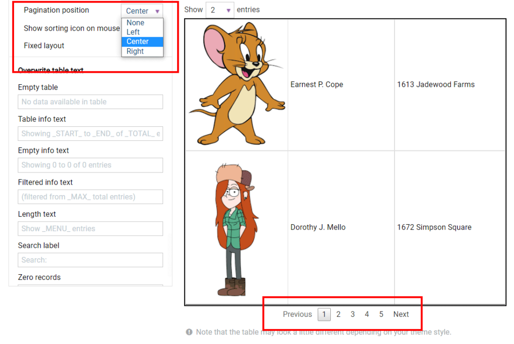 Pagination Position