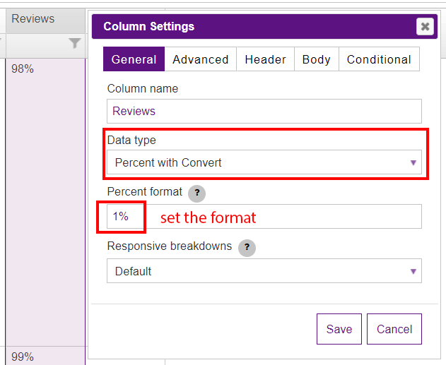 Percent format