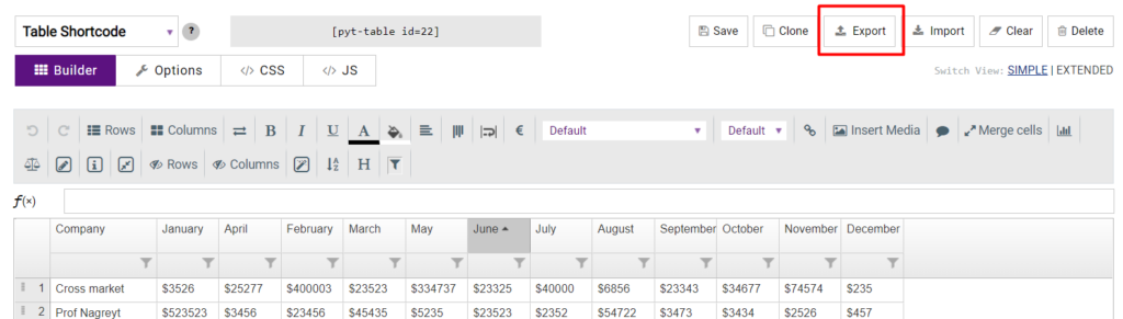 Export Data Table