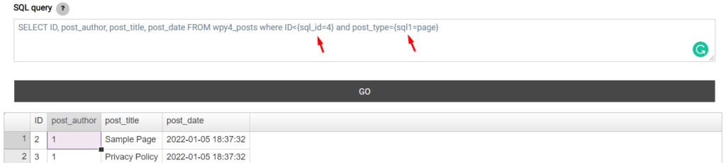 Variable sql query