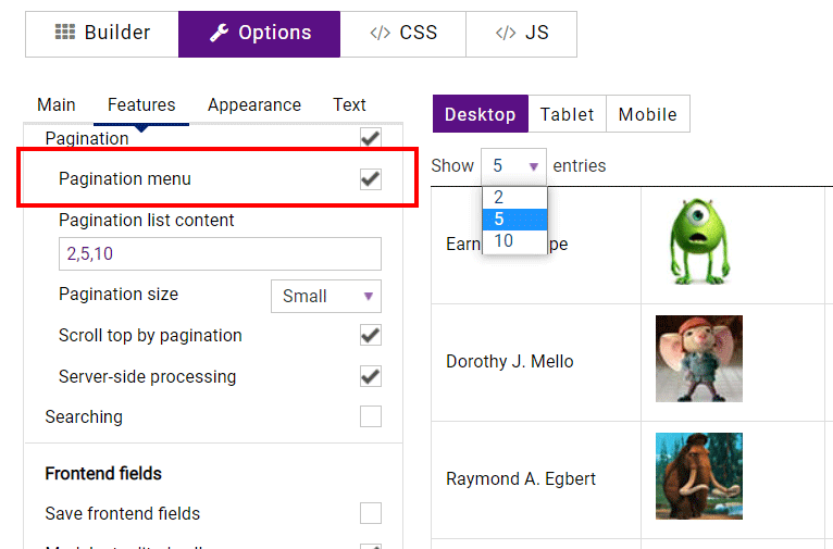 Pagination Menu