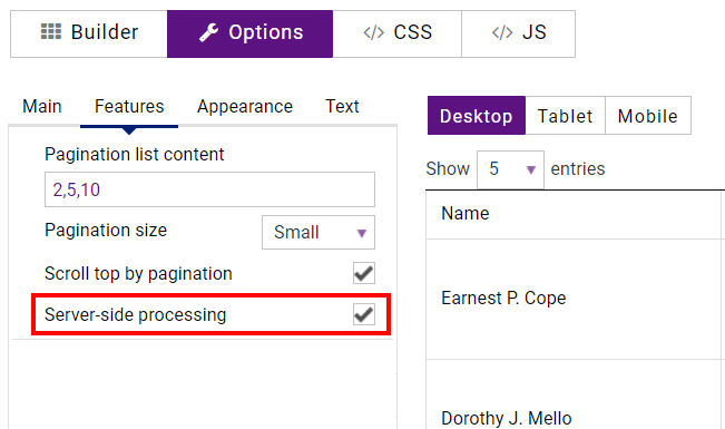 Server Side processing 